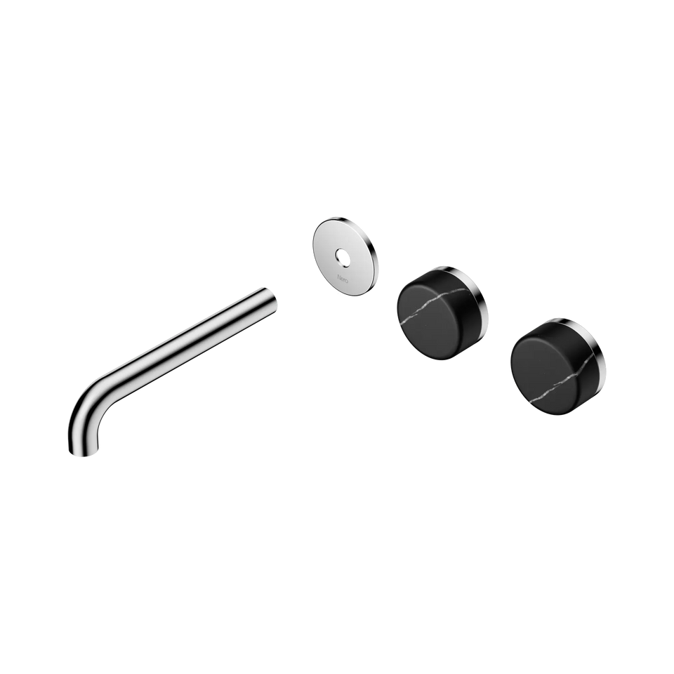 Nero Serenity Wall Basin/Bath Set Offset Spout With Marquina Black Handles Trim Kit Only - Chrome / 185MM (24D114CH)