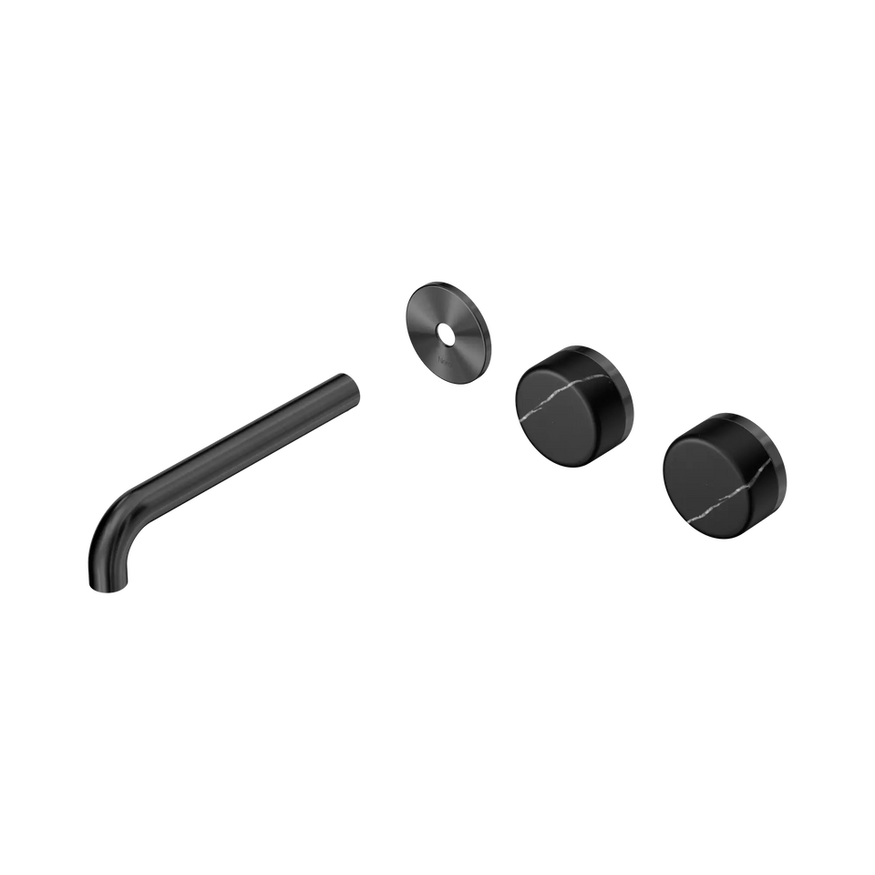 Nero Serenity Wall Basin/Bath Set Offset Spout With Marquina Black Handles Trim Kit Only - Gun Metal / 185MM (24D114GM)