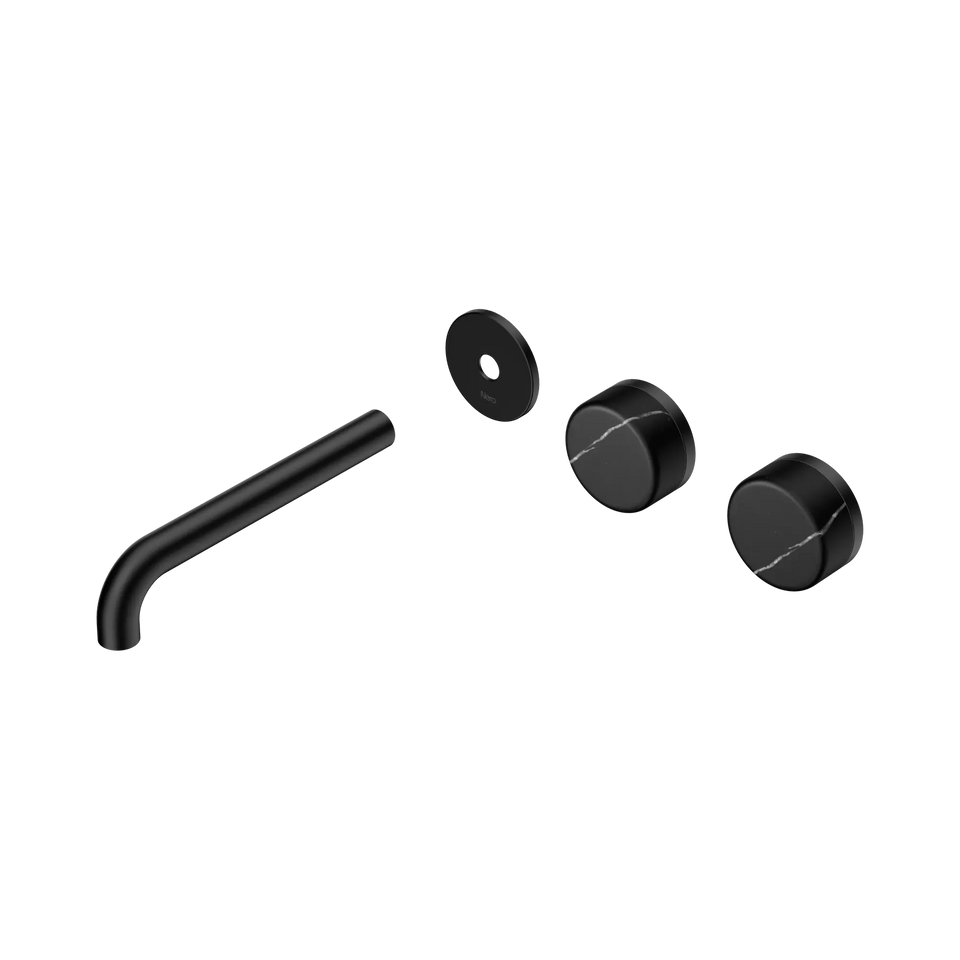 Nero Serenity Wall Basin/Bath Set Offset Spout With Marquina Black Handles Trim Kit Only - Matte Black / 185MM (24D114MB)