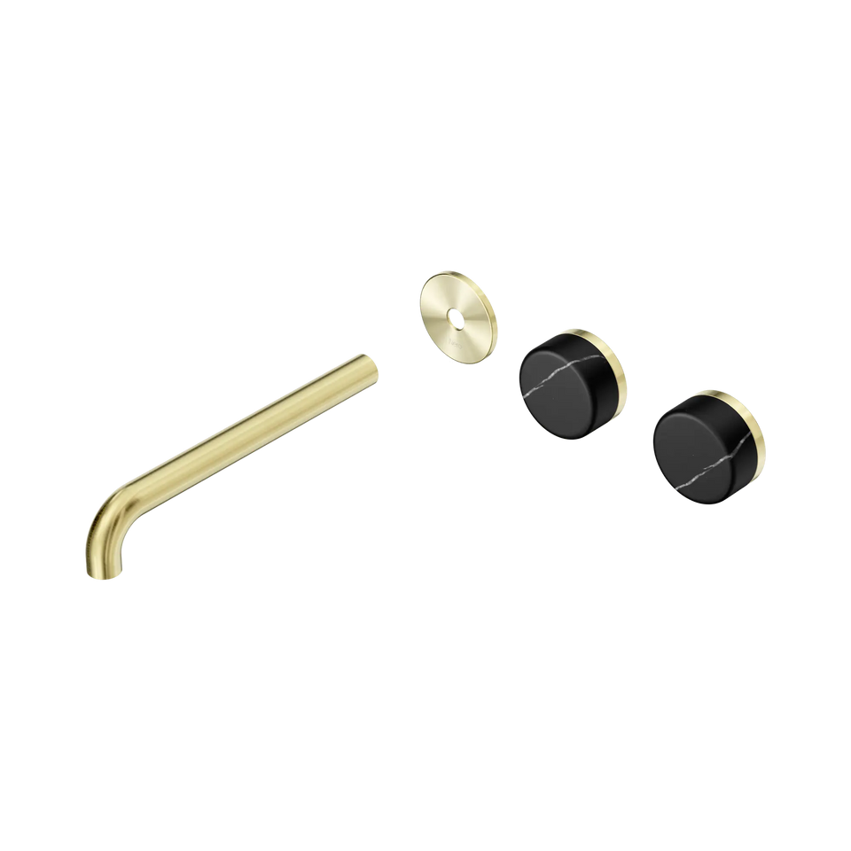 Nero Serenity Wall Basin/Bath Set Offset Spout With Marquina Black Handles Trim Kit Only - Brushed Gold / 220MM (24D115BG)