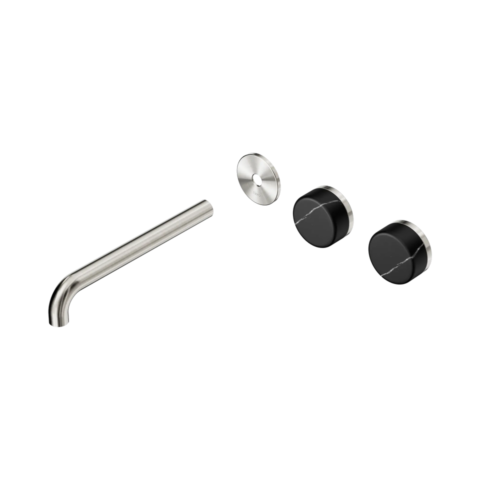 Nero Serenity Wall Basin/Bath Set Offset Spout With Marquina Black Handles Trim Kit Only - Brushed Nickel / 220MM (24D115BN)