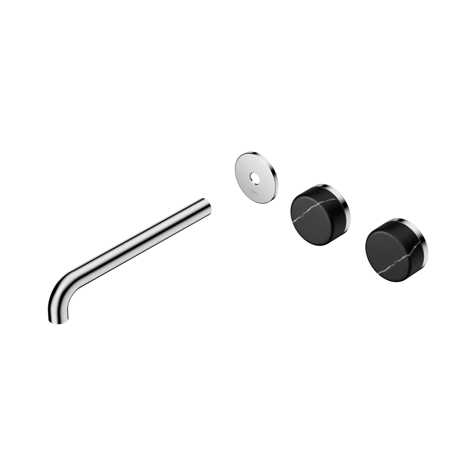 Nero Serenity Wall Basin/Bath Set Offset Spout With Marquina Black Handles Trim Kit Only - Chrome / 220MM (24D115CH)