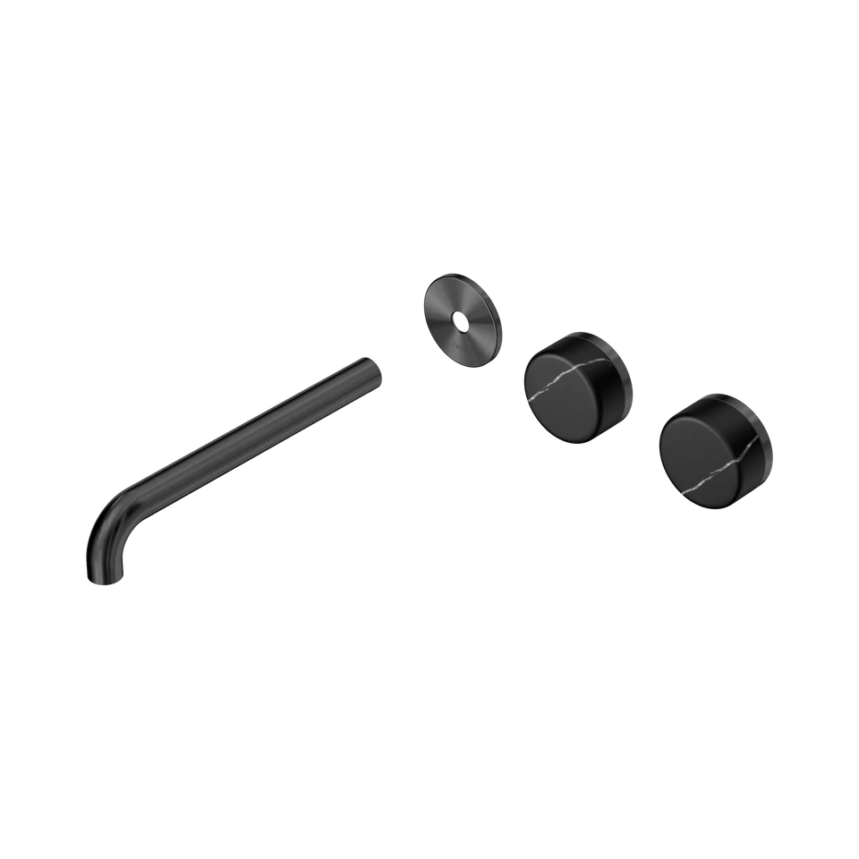 Nero Serenity Wall Basin/Bath Set Offset Spout With Marquina Black Handles Trim Kit Only - Gun Metal / 220MM (24D115GM)