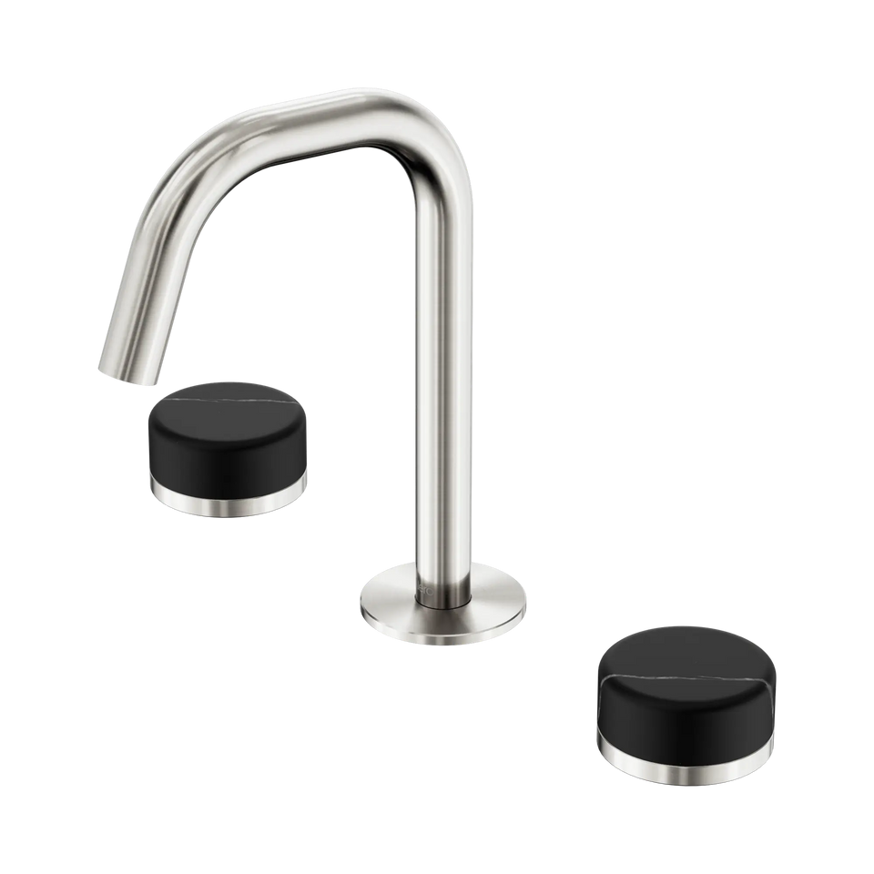 Nero Serenity Basin Set Edge Spout With Marquina Black Handle - Brushed Nickel (24D119BN)