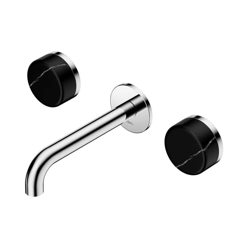 Nero Serenity Wall Basin Set 160/185/220mm Spout With Nero Marquina Handles Chrome