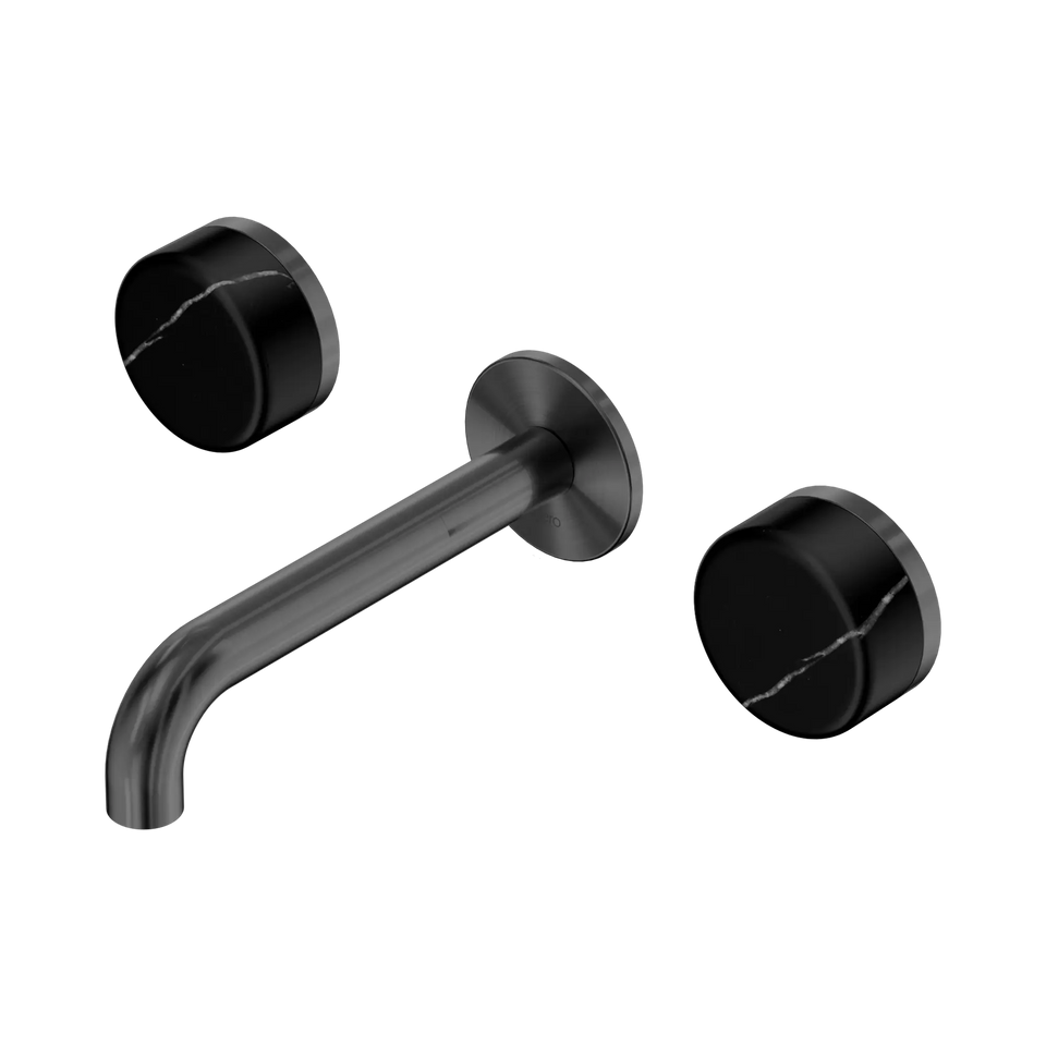 Nero Serenity Wall Basin Set 160/185/220mm Spout With Nero Marquina Handles Gun Metal