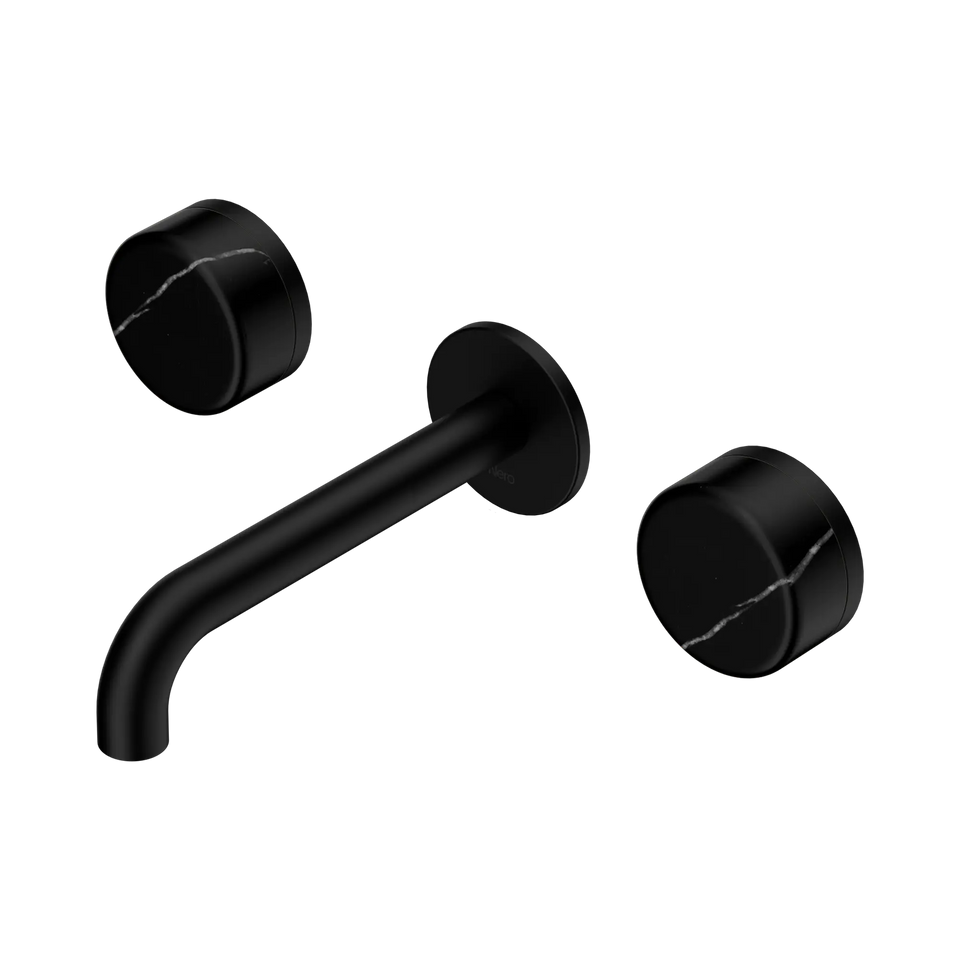 Nero Serenity Wall Basin Set 160/185/220mm Spout With Nero Marquina Handles Matte Black
