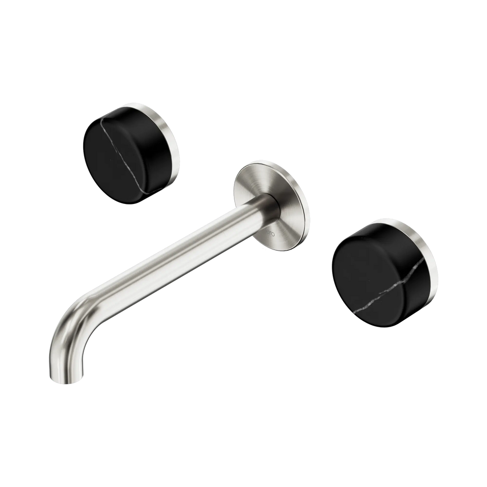 Nero Serenity Wall Basin Set Spout With Nero Marquina Handles - Brushed Nickel / 185MM (24D122BN)