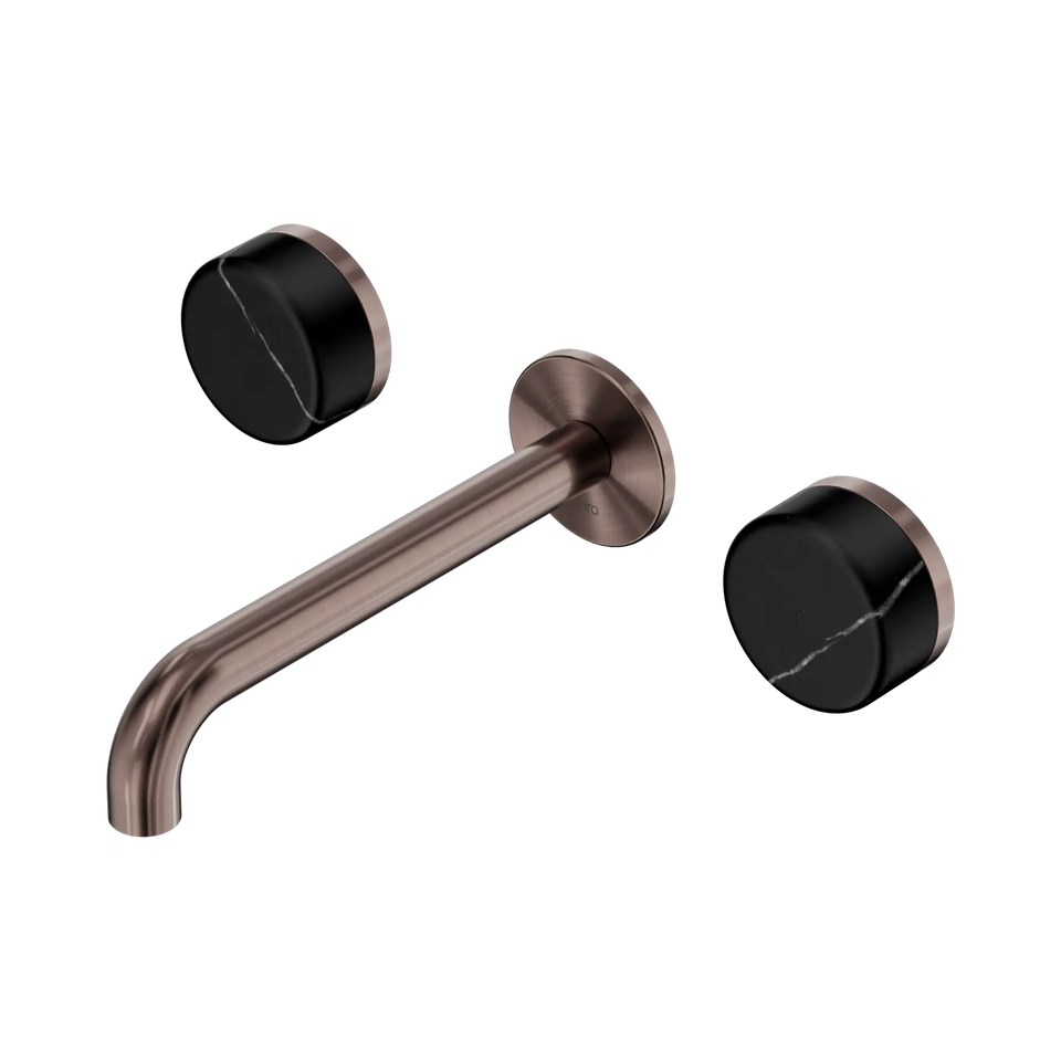 Nero Serenity Wall Basin Set Spout With Nero Marquina Handles - Brushed Bronze / 185MM (24D122BZ)