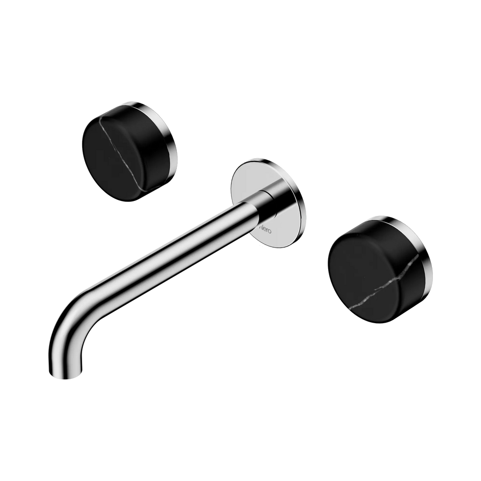 Nero Serenity Wall Basin Set Spout With Nero Marquina Handles - Chrome / 185MM (24D122CH)