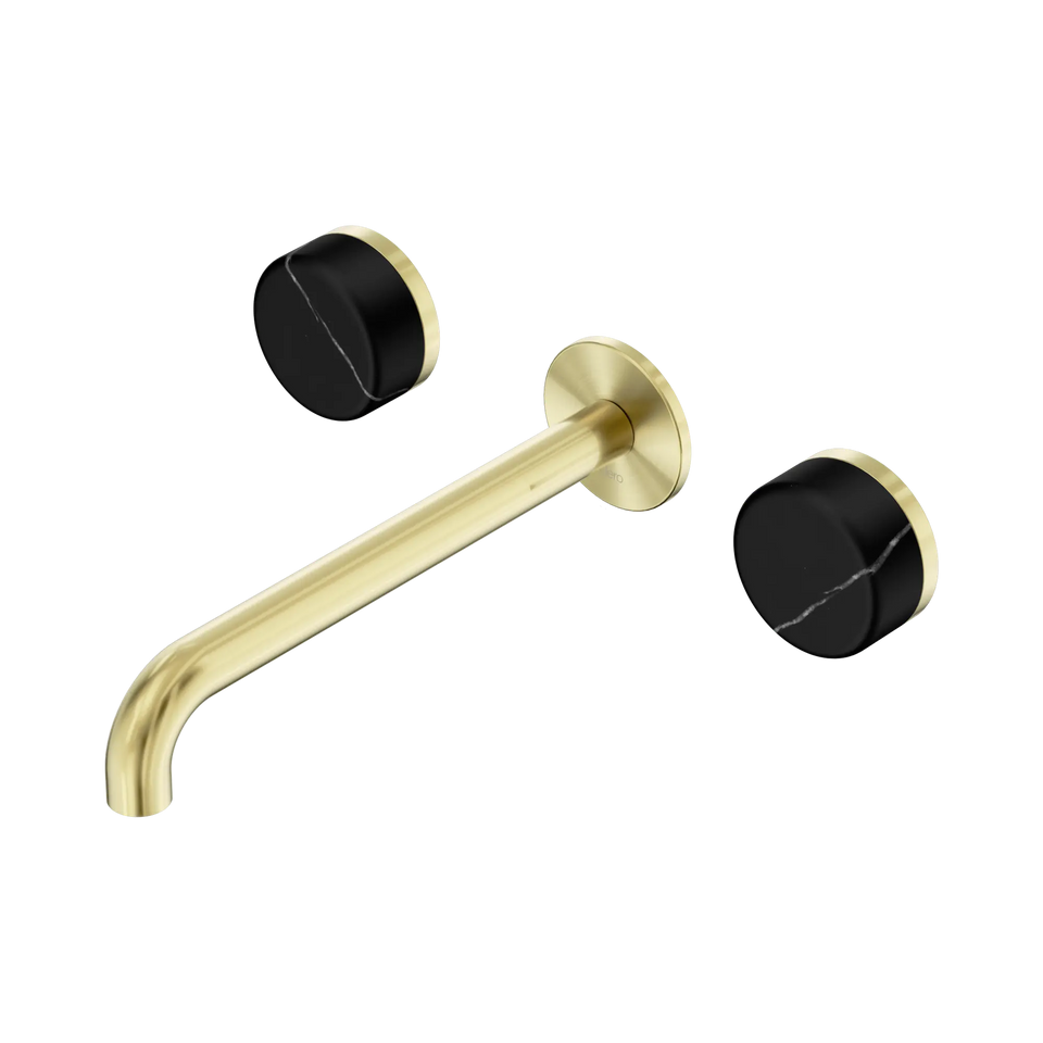 Nero Serenity Wall Basin Set Spout With Nero Marquina Handles - Brushed Gold / 220MM (24D123BG)