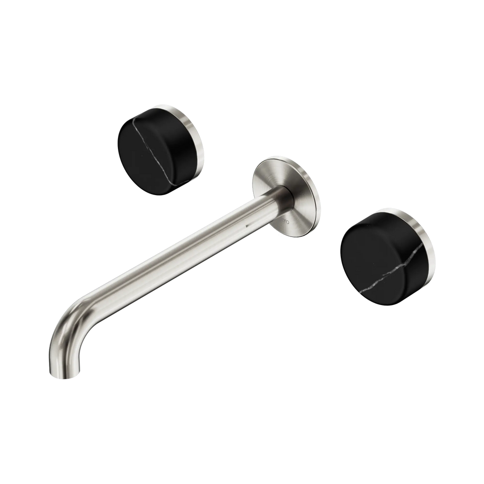 Nero Serenity Wall Basin Set Spout With Nero Marquina Handles - Brushed Nickel / 220MM (24D123BN)