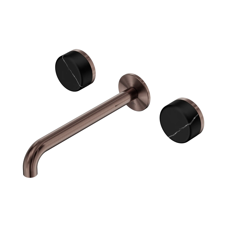 Nero Serenity Wall Basin Set 160/185/220mm Spout With Nero Marquina Handles Brushed Bronze