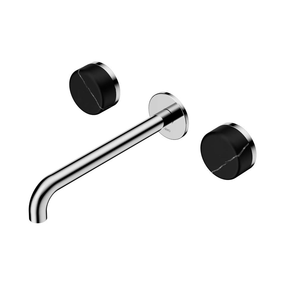 Nero Serenity Wall Basin Set Spout With Nero Marquina Handles - Chrome / 220MM (24D123CH)