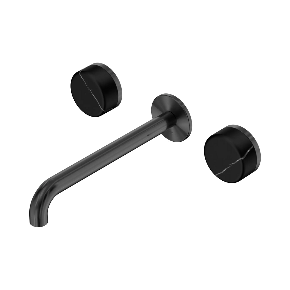 Nero Serenity Wall Basin Set 160/185/220mm Spout With Nero Marquina Handles Gun Metal