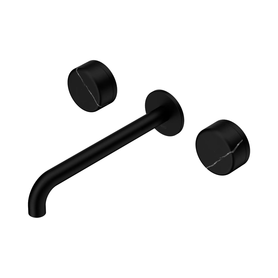 Nero Serenity Wall Basin Set 160/185/220mm Spout With Nero Marquina Handles Matte Black