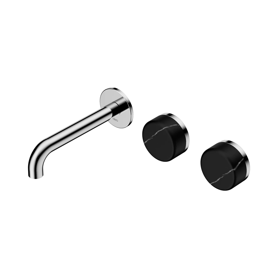 Nero Serenity Wall Basin/Bath Set Offset Spout With Marquina Black Handles - Chrome / 160MM (24D124CH)