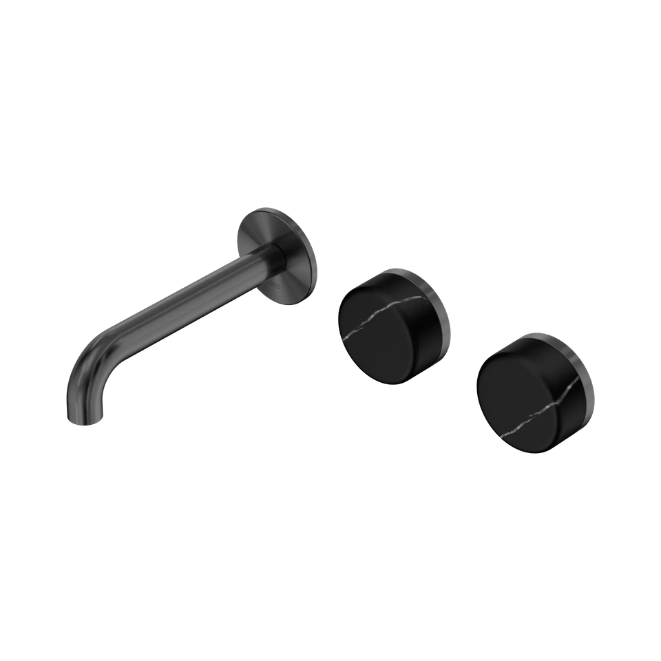 Nero Serenity Wall Basin/Bath Set Offset Spout With Marquina Black Handles - Gun Metal / 160MM (24D124GM)