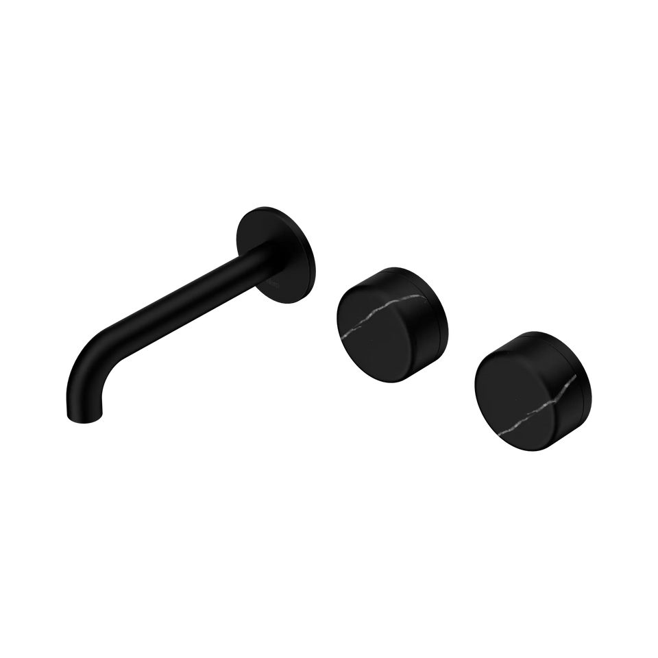 Nero Serenity Wall Basin/Bath Set Offset Spout With Marquina Black Handles - Matte Black / 160MM (24D124MB)
