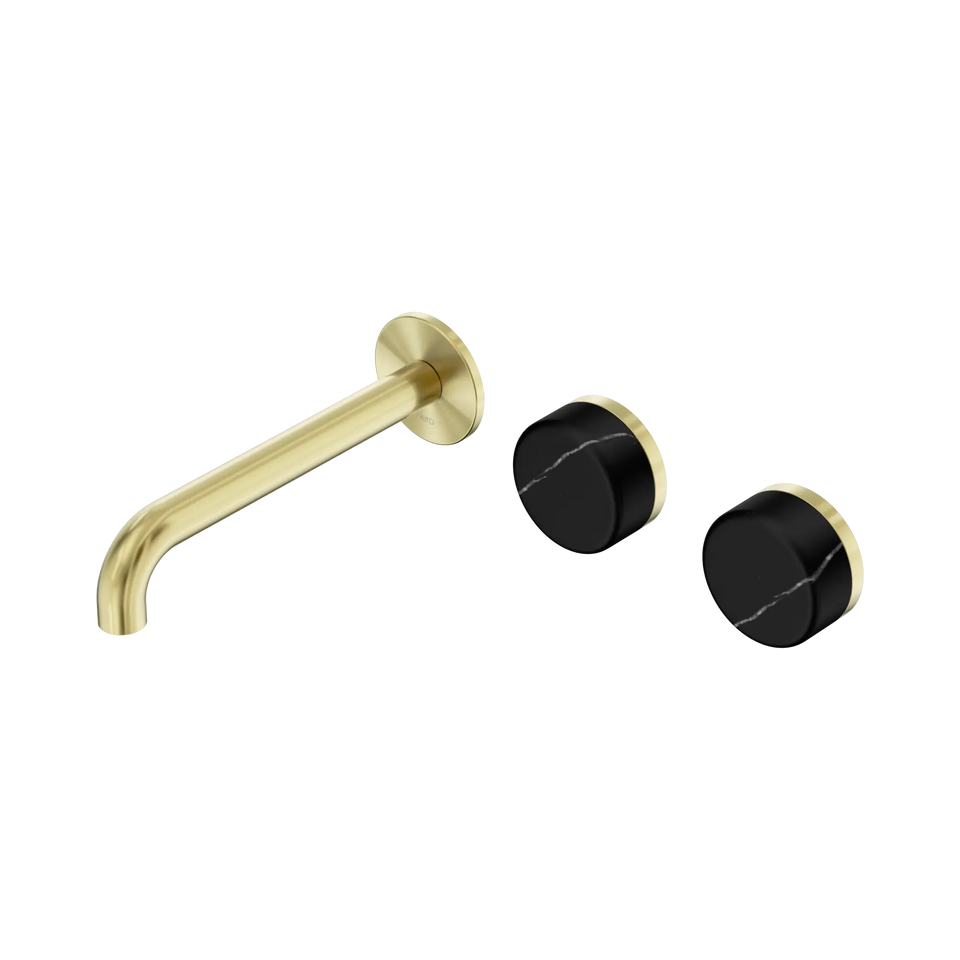 Nero Serenity Wall Basin/Bath Set Offset Spout With Marquina Black Handles - Brushed Gold / 185MM (24D125BG)