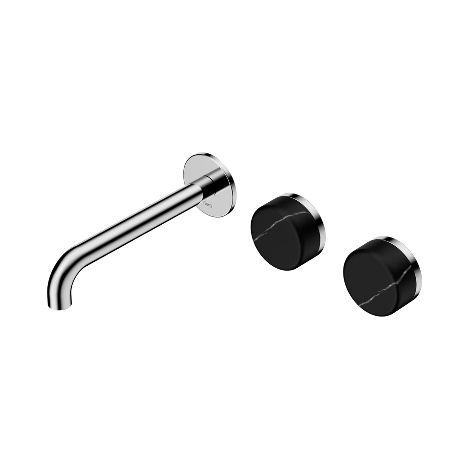 Nero Serenity Wall Basin/Bath Set Offset Spout With Marquina Black Handles - Chrome / 185MM (24D125CH)