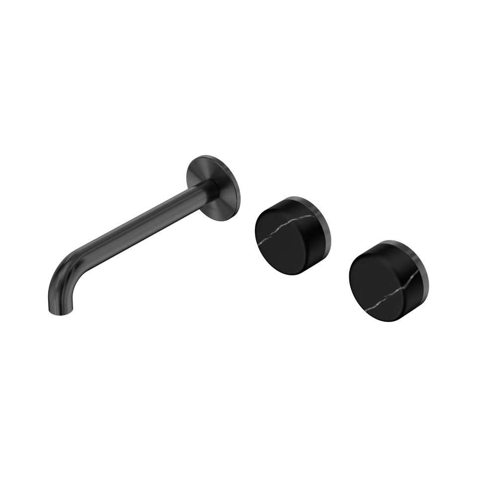 Nero Serenity Wall Basin/Bath Set Offset Spout With Marquina Black Handles - Gun Metal / 185MM (24D125GM)