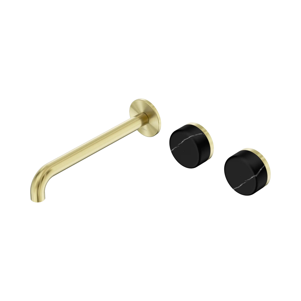 Nero Serenity Wall Basin/Bath Set Offset Spout With Marquina Black Handles - Brushed Gold / 220MM (24D126BG)