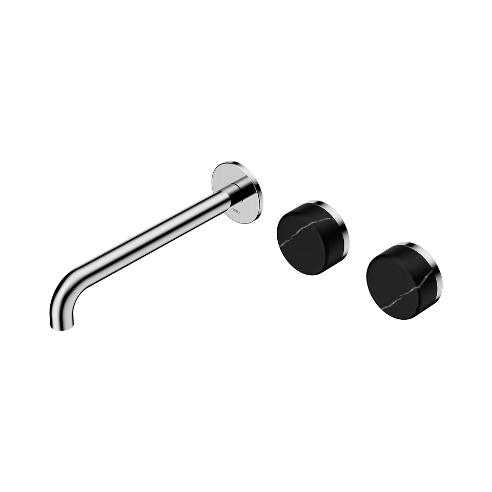 Nero Serenity Wall Basin/Bath Set Offset Spout With Marquina Black Handles - Chrome / 220MM (24D126CH)