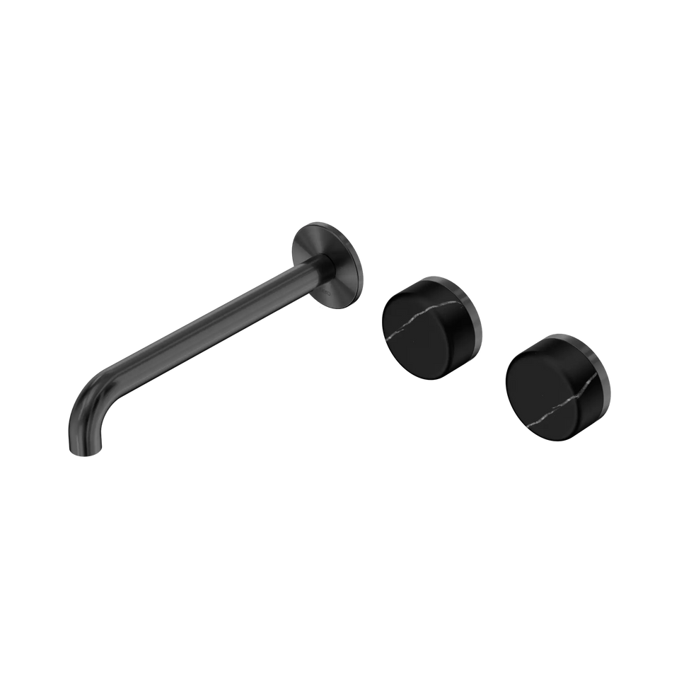 Nero Serenity Wall Basin/Bath Set Offset Spout With Marquina Black Handles - Gun Metal / 220MM (24D126GM)