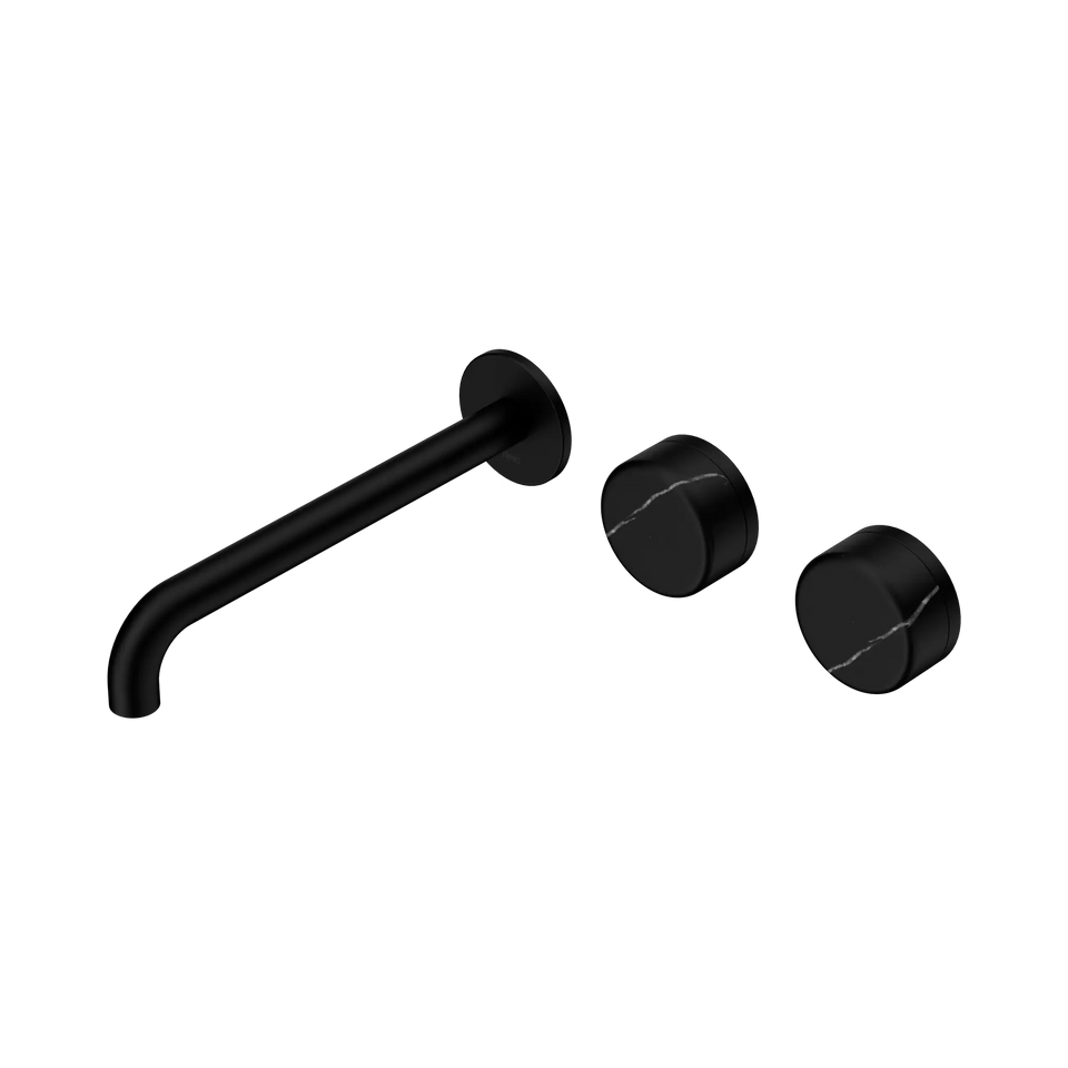 Nero Serenity Wall Basin/Bath Set Offset Spout With Marquina Black Handles - Matte Black / 220MM (24D126MB)
