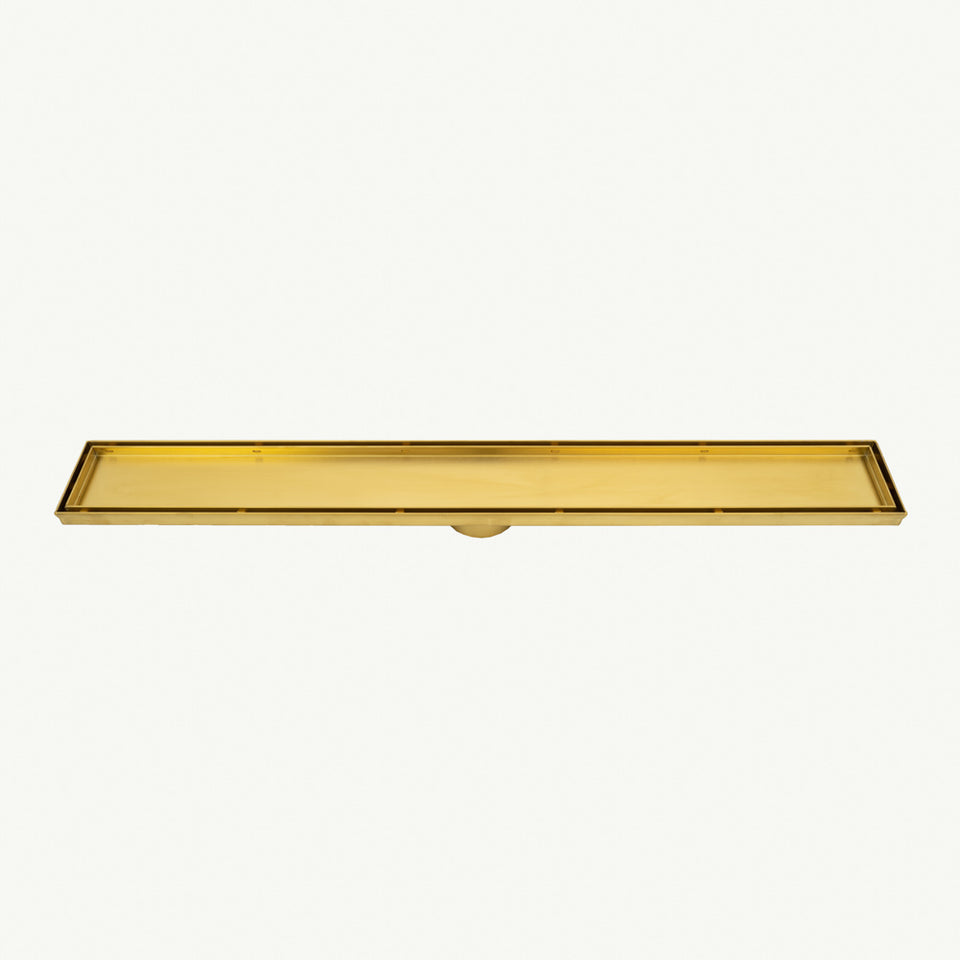 Radiant Linear Tile Insert Floor Grate (Brushed Gold) 100mm x 900mm (74mm Outlet) (316-GLD-RGL-900-74)