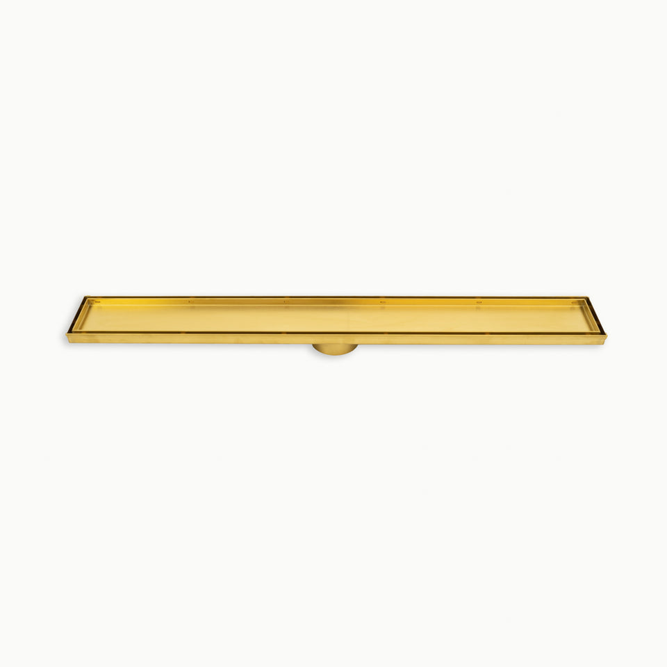 Radiant Linear Tile Insert Floor Grate (Brushed Gold) 100mm x 600mm (74mm Outlet) (316-GLD-RGL-600-74)