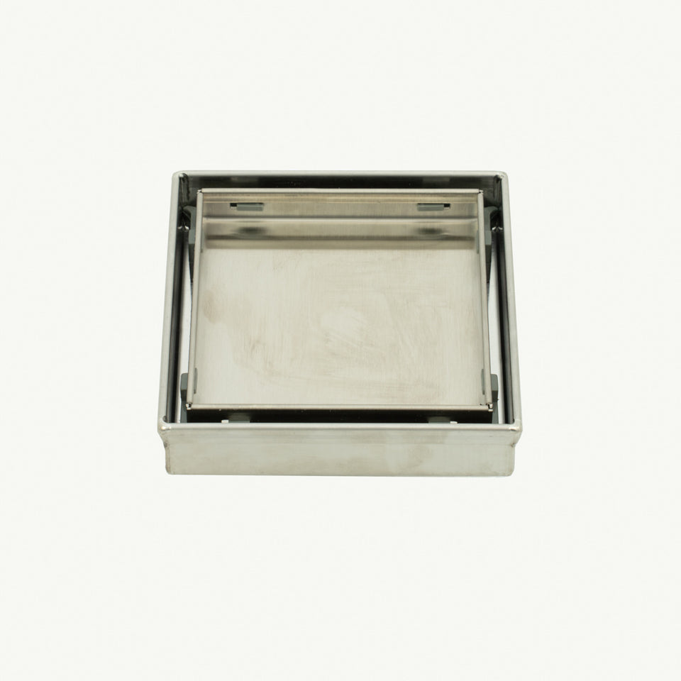 Radiant Square Tile Insert Floor Grate (Brushed Satin) 100mm x 100mm (74mm Outlet) (316-RGS-100-74)