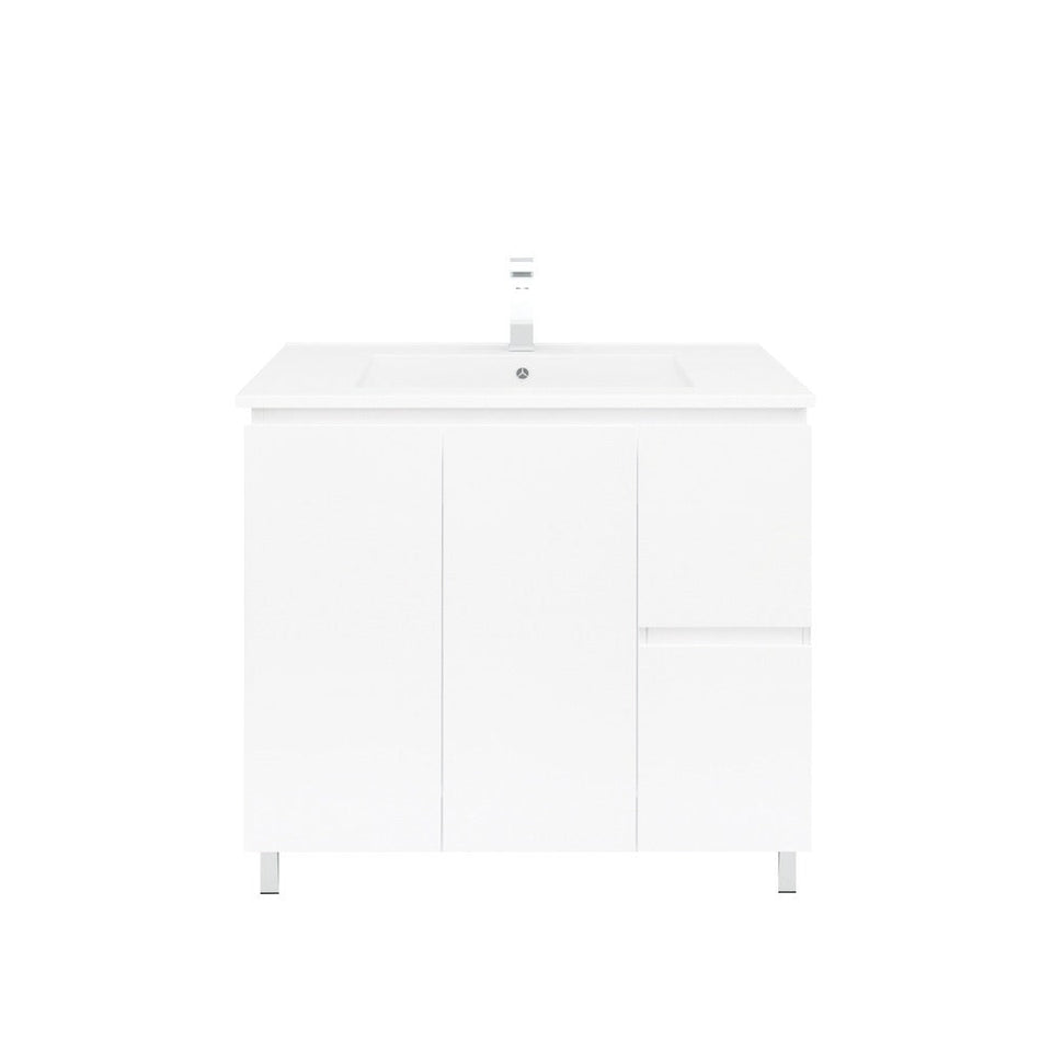 Bianca Square Vanity on Legs with Ceramic Basin - Right Drawers