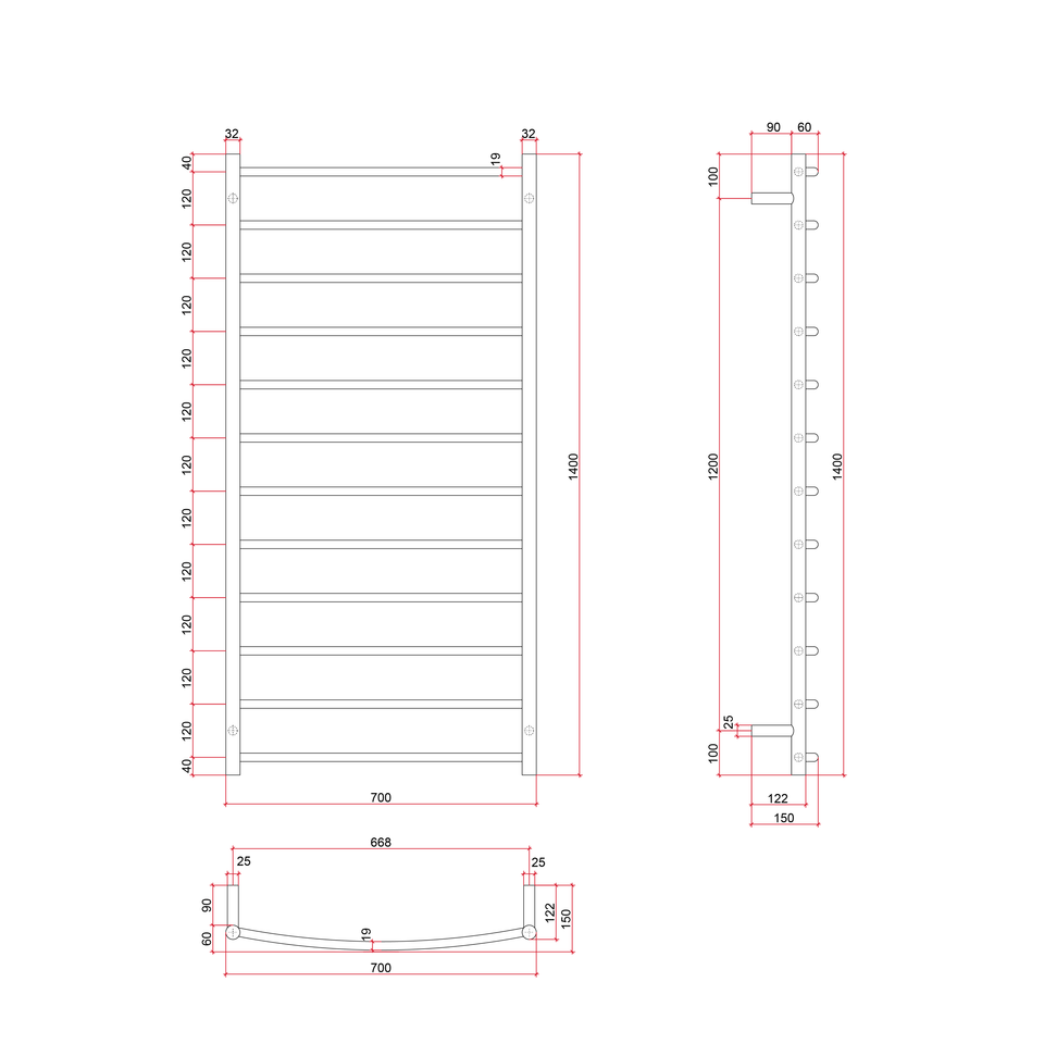 Thermogroup CR69M Curved Round Polished Ladder Heated Towel Rail (CR69M) 3