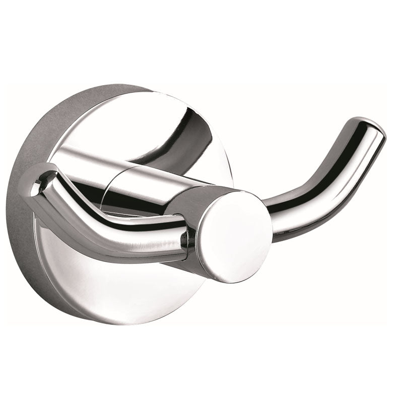 Todi Round Solid Brass Double Robe Hook Wall Mounted - Chrome (BK425)