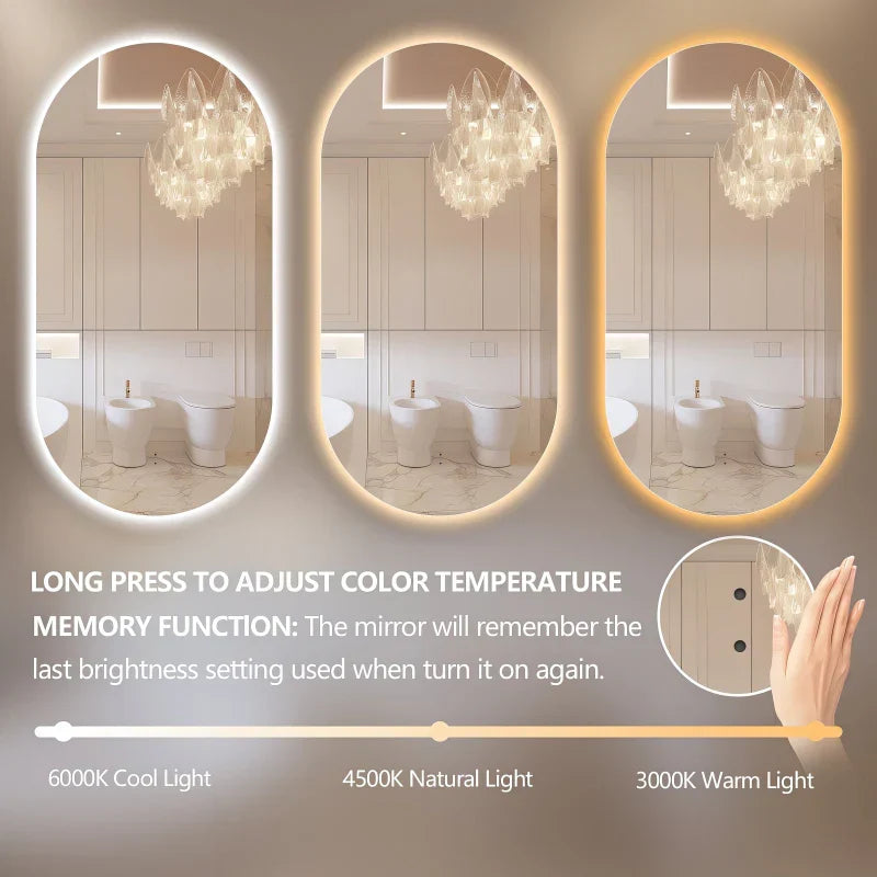 Todi Eclipse Frameless Pill Oval Touchless LED Mirror Tri-Color Lighting