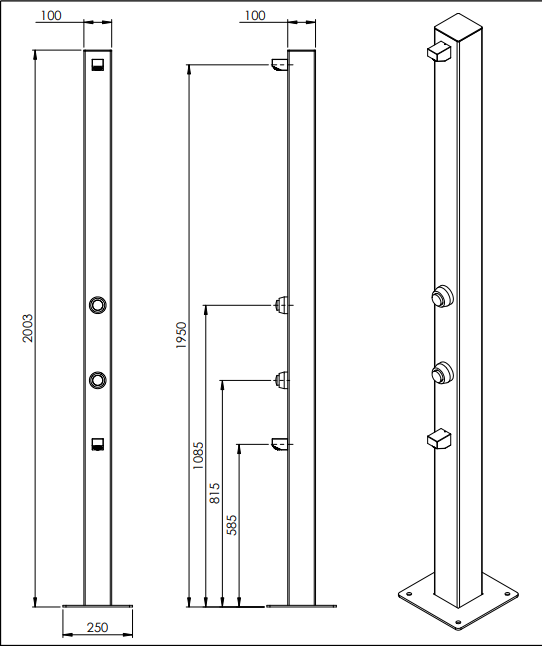 Rainware - Beach Commercial Outdoor Shower Solo Cold Water + Footwash Product Code - 5003