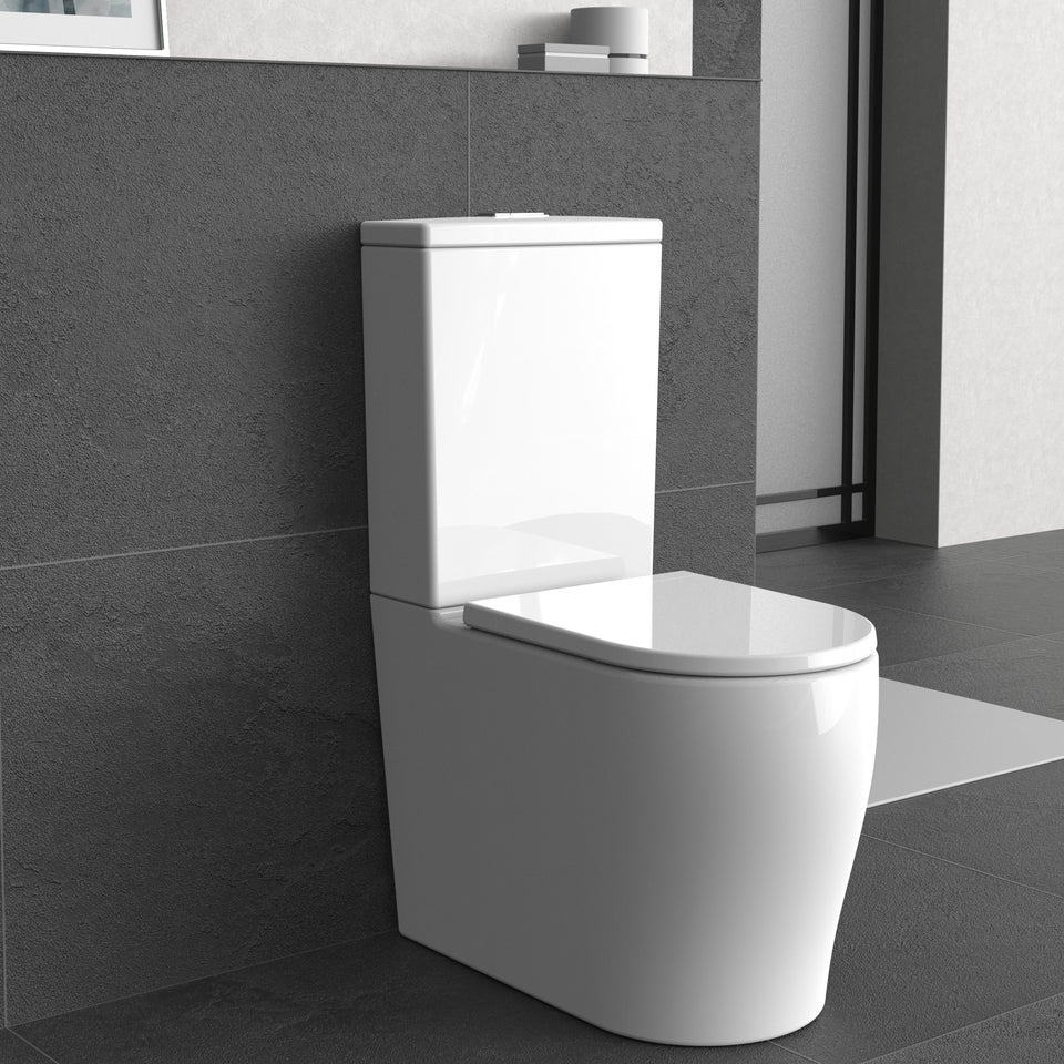 Zeus Toilet Suite Rimless Tornado Quiet Flush Gloss White - Poseidon KDK028