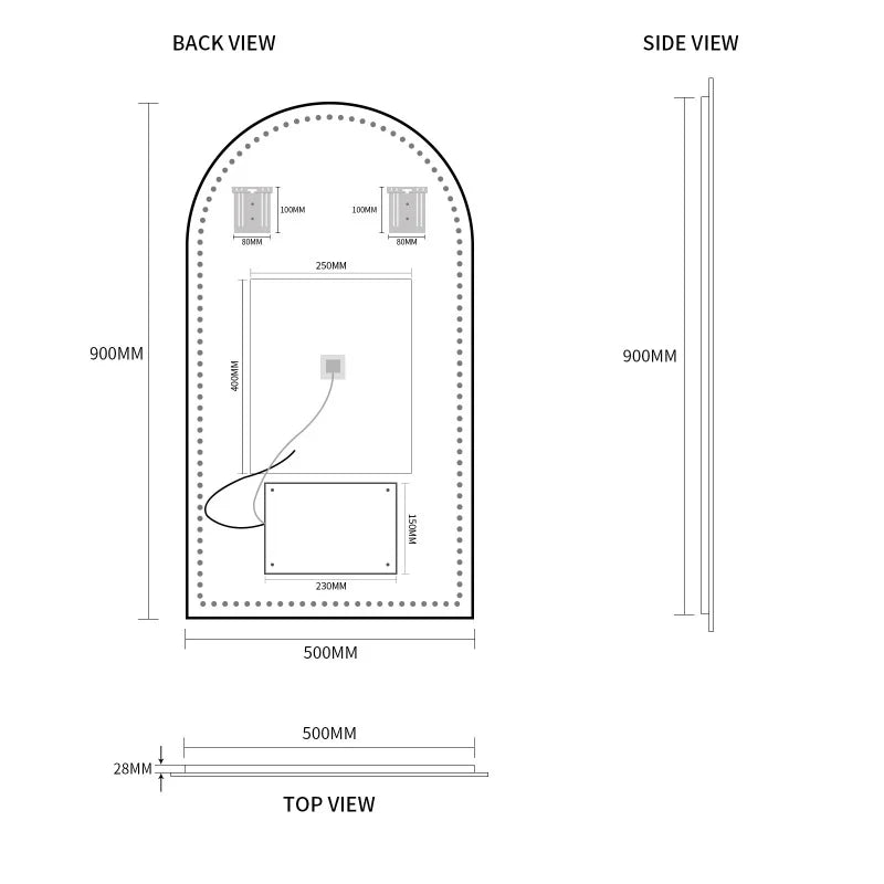 Todi Arc Frameless Arched Touchless LED Mirror Tri-Color Lighting
