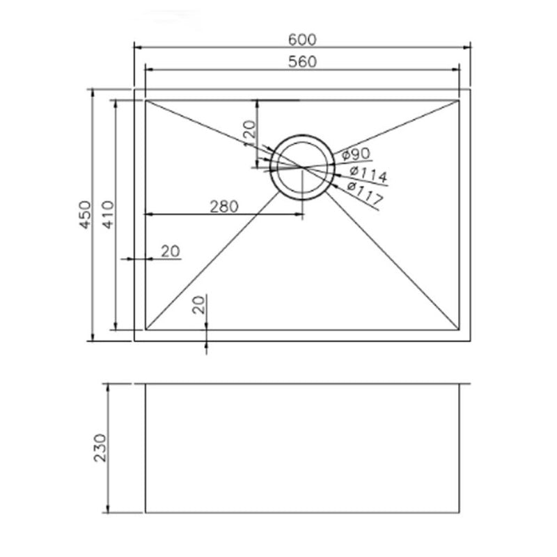 600x450x230mm 1.2mm Handmade Top/Undermount Single Bowl Kitchen Sink Stainless Steel 304 (CH6045.KS)