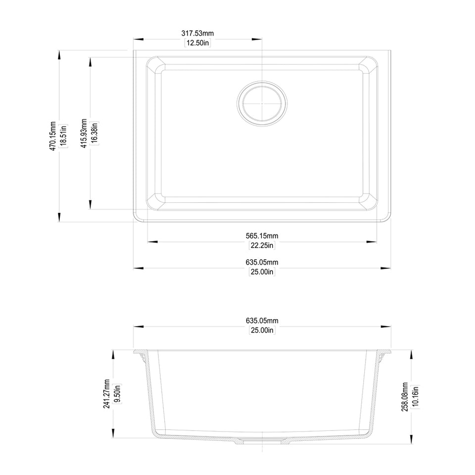 635x470mm White Granite Undermount Kitchen Sink Single Bowl (WH6347.KS)