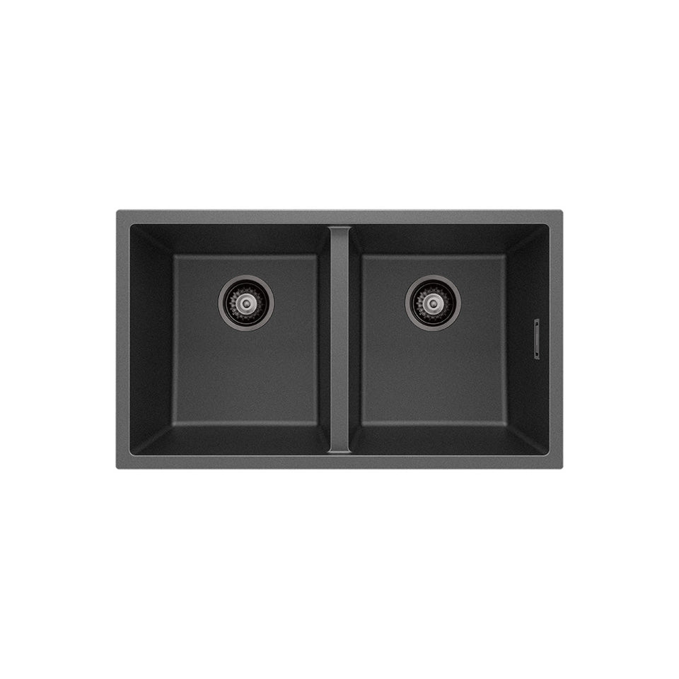 Fienza Kuro Granite 34L/34L Double Bowl Kitchen Sink Matte Black