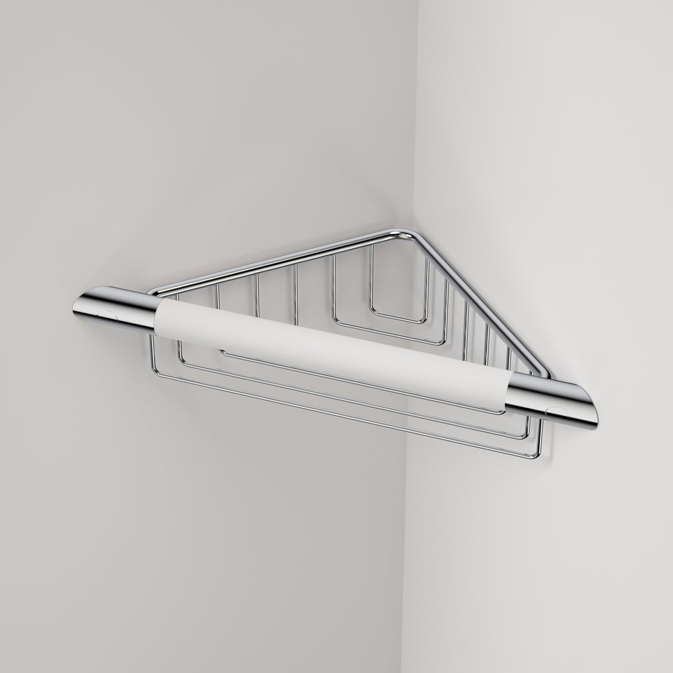 Caroma Opal® Support Corner Shower Support Rail with Basket - White/Chrome (687384W)