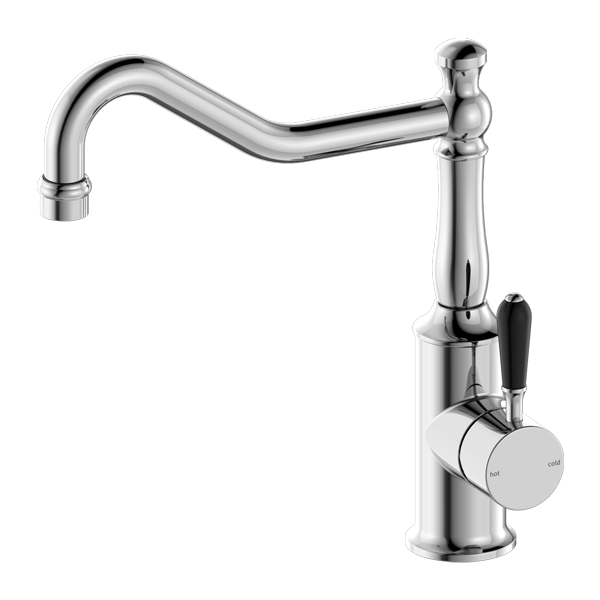Nero York Kitchen Mixer Hook Spout With Black Porcelain Lever Chrome