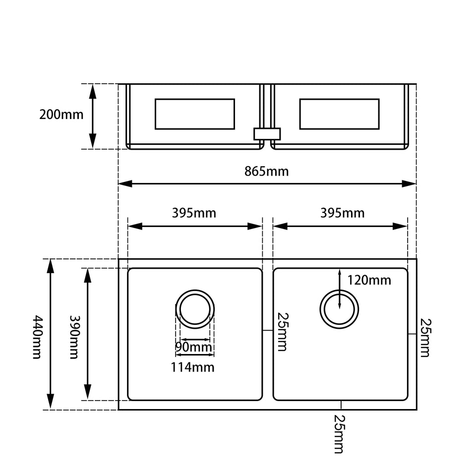 865x440x200mm 1.2mm Handmade Double Bowls Top/Undermount Kitchen Sink (CH8644R.KS)