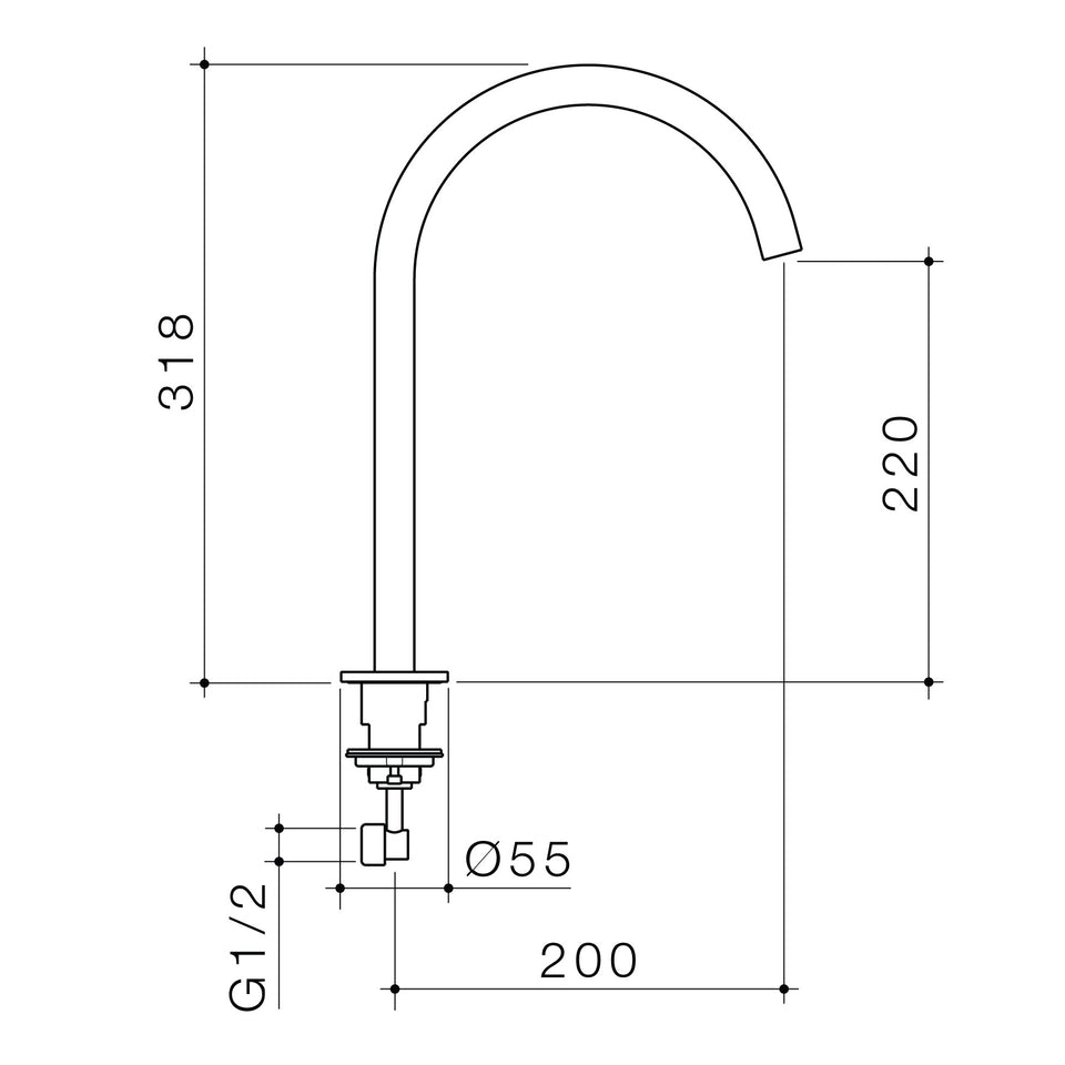 Caroma Liano II Hob Swivel Outlet 200mm - Lead Free (96401BBZ65AF)