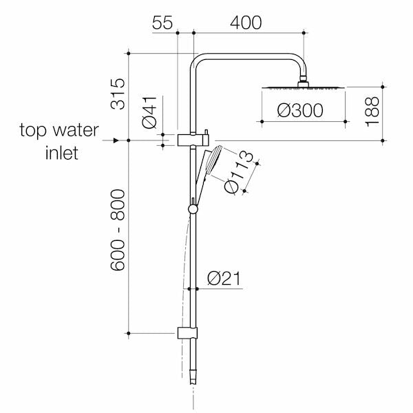 Caroma Urbane® II Rail Shower with 300mm Overhead (99630B3A, 99630BB3A, 99630BN3A, 99630C3A)