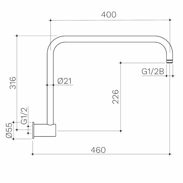 Caroma Urbane II Upswept Shower Arm 460mm