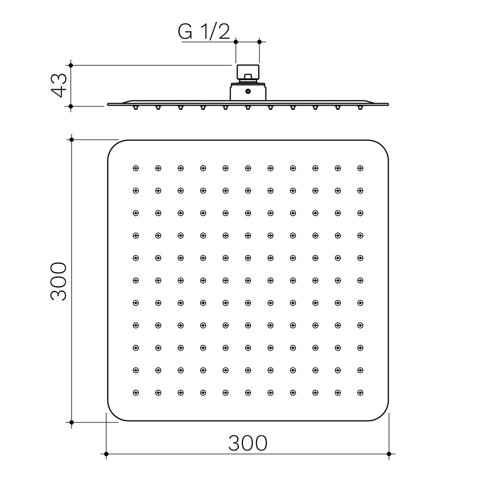 Caroma 300mm Square Rain Shower (99655B3A, 99655BB3A, 99655BN3A, 99655C3A)